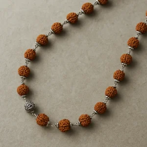 Premium Rudraksha Mala with Oxidized Silver Designer Beads – Spiritual Healing & Daily Wear Necklace