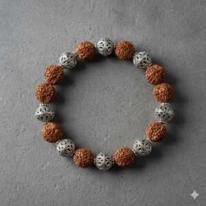 Premium Rudraksha Bracelet with Oxidized Silver Designer Beads