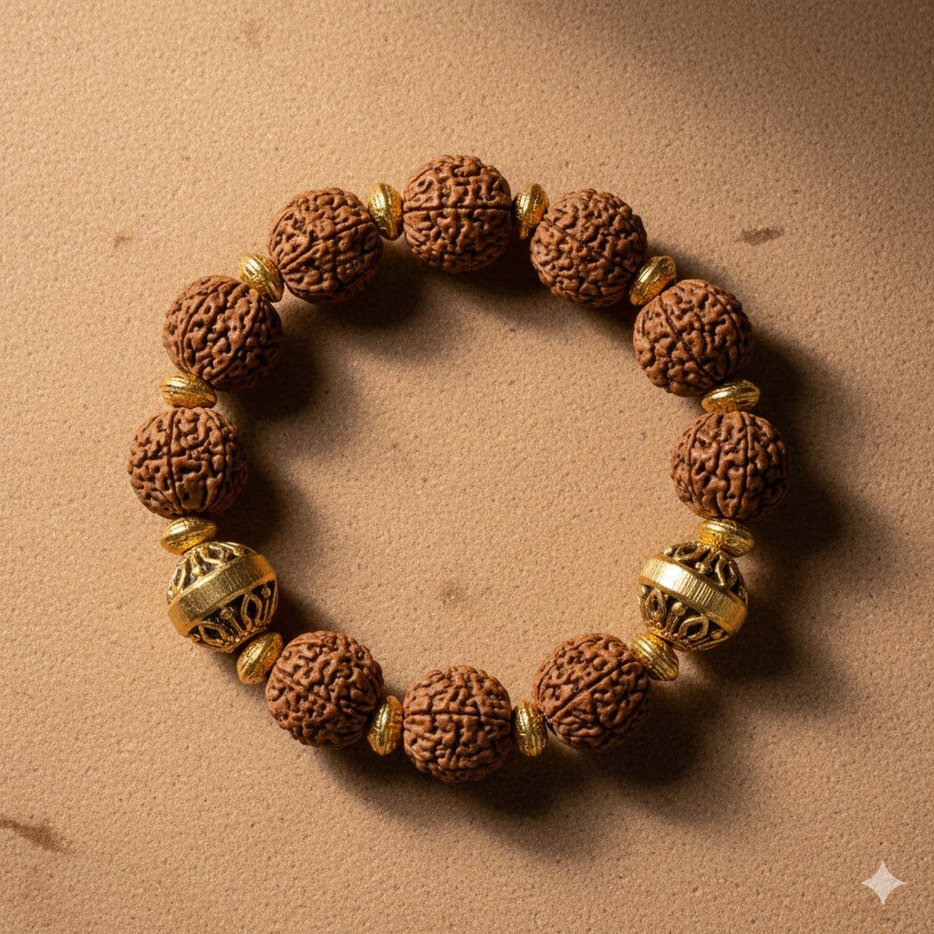 Premium Gold-Plated Rudraksha Bracelet for Men